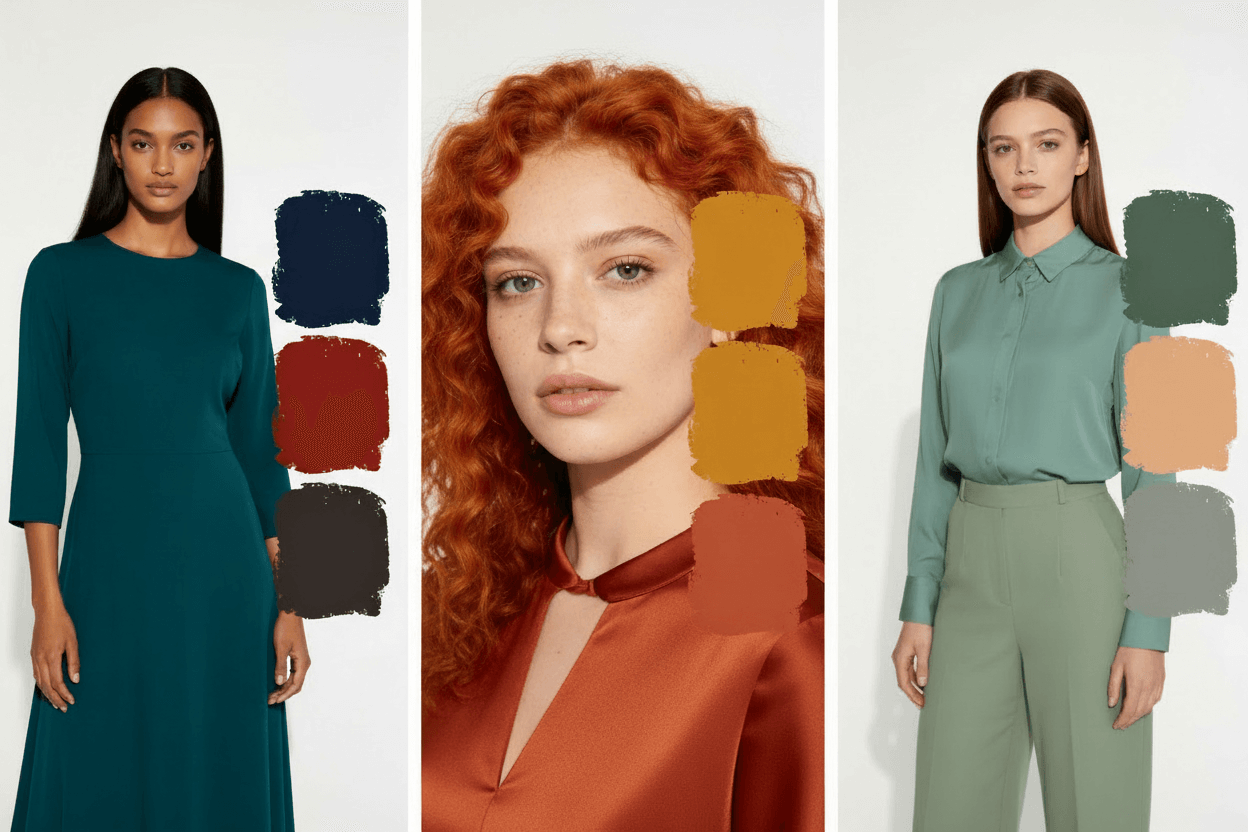 Overzicht van de drie herfsttypen in kleuranalyse met hun respectieve paletten