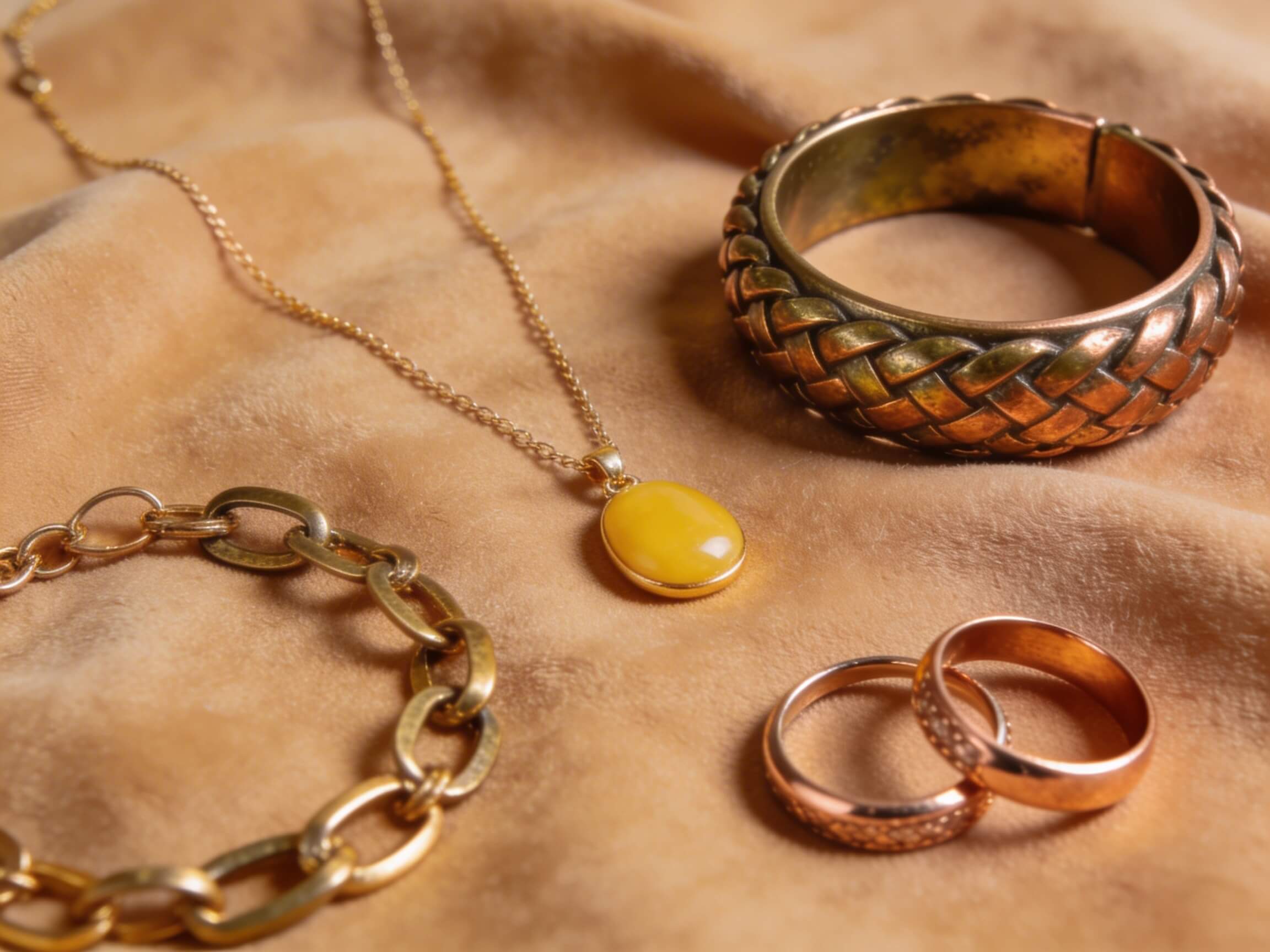 Herfsttype met sieraden in goud en koper