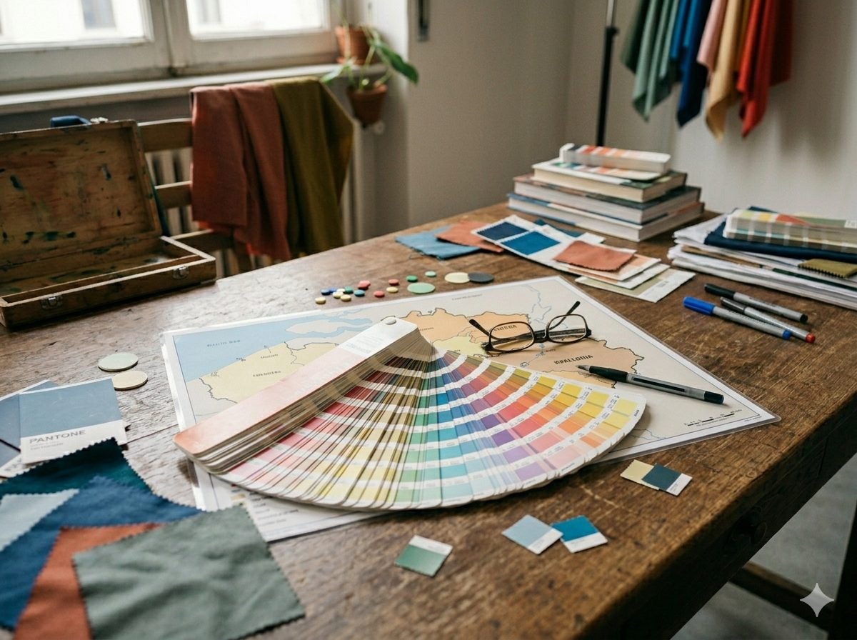 Draping-test met gekleurde stoffen om het seizoenskleurtype van een persoon te bepalen